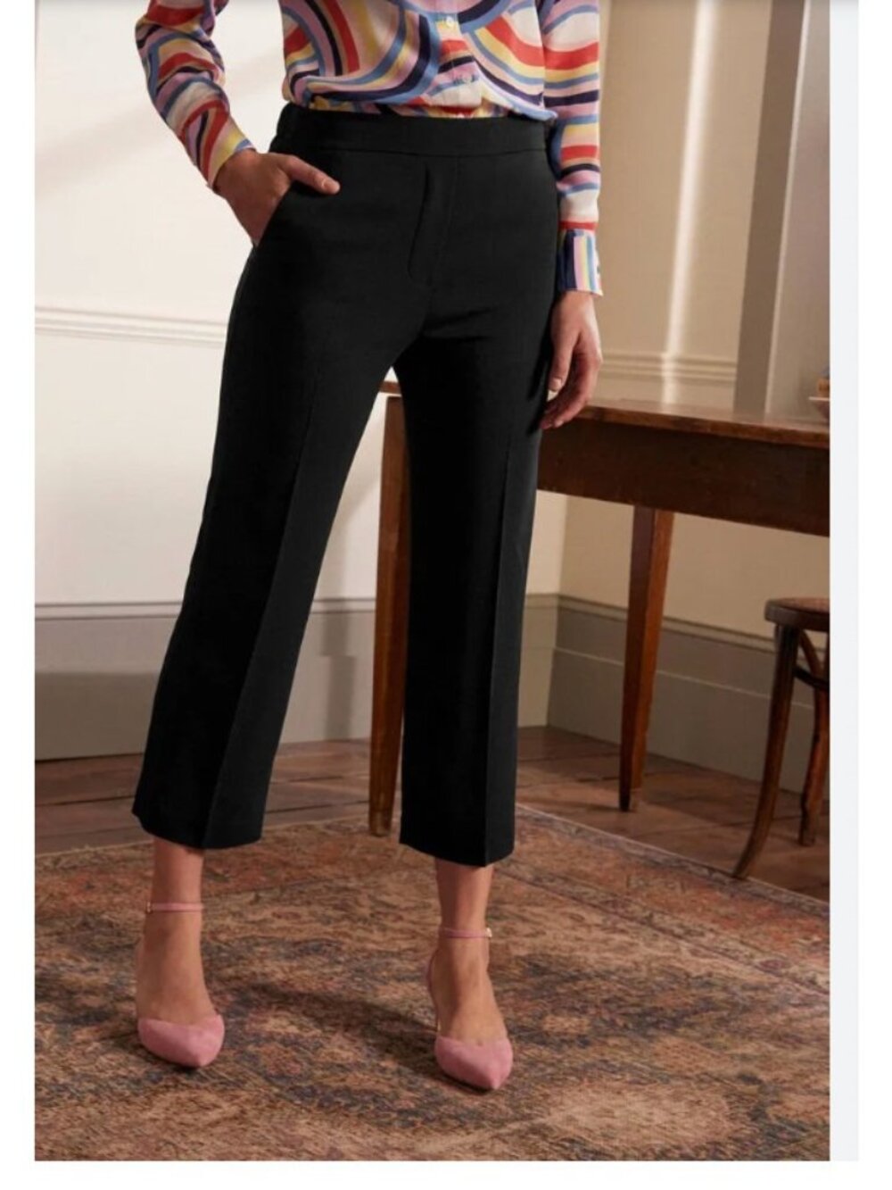 Boden Cropped‎ Pants Womens 4 Black Albemarle Pull On Crepe New